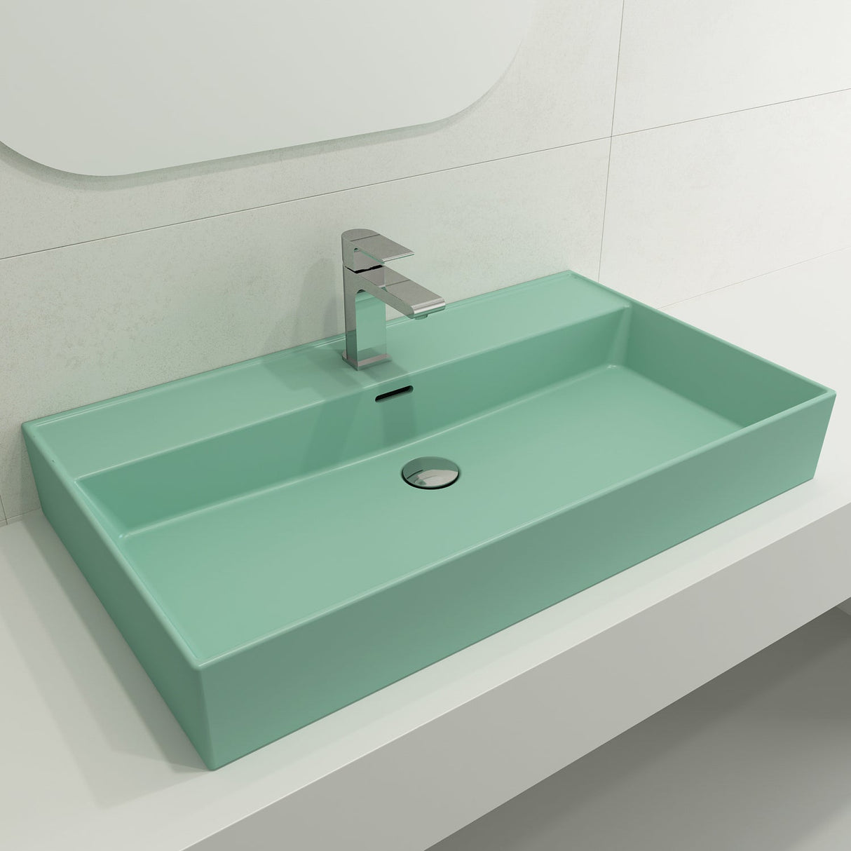 BOCCHI 1377-033-0126 Milano Wall-Mounted Sink Fireclay 32 in. 1-Hole with Overflow in Matte Mint Green