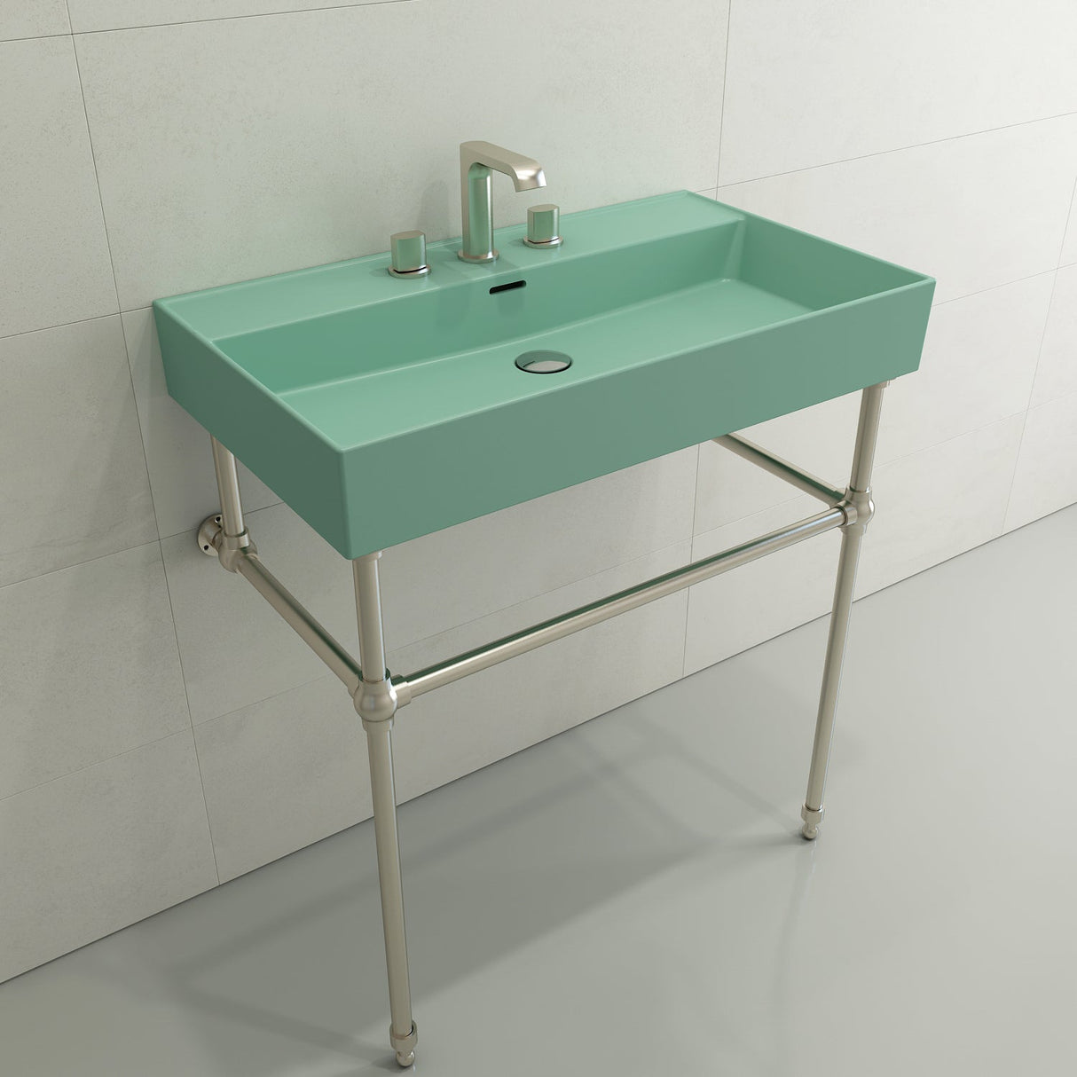 BOCCHI 1377-033-0127 Milano Wall-Mounted Sink Fireclay 32 in. 3-Hole with Overflow in Matte Mint Green