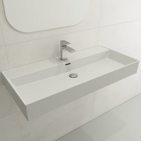 BOCCHI 1378-002-0126 Milano Wall-Mounted Sink Fireclay 39.75 in. 1-Hole with Overflow in Matte White