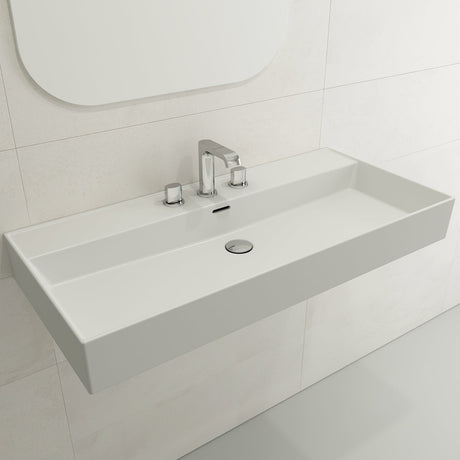 BOCCHI 1378-002-0127 Milano Wall-Mounted Sink Fireclay 39.75 in. 3-Hole with Overflow in Matte White