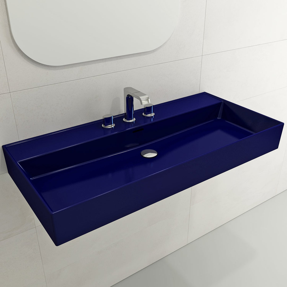 BOCCHI 1378-010-0127 Milano Wall-Mounted Sink Fireclay 39.75 in. 3-Hole with Overflow in Sapphire Blue