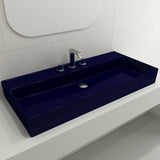 BOCCHI 1378-010-0127 Milano Wall-Mounted Sink Fireclay 39.75 in. 3-Hole with Overflow in Sapphire Blue