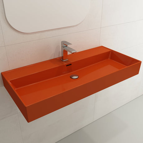 BOCCHI 1378-012-0126 Milano Wall-Mounted Sink Fireclay 39.75 in. 1-Hole with Overflow in Orange