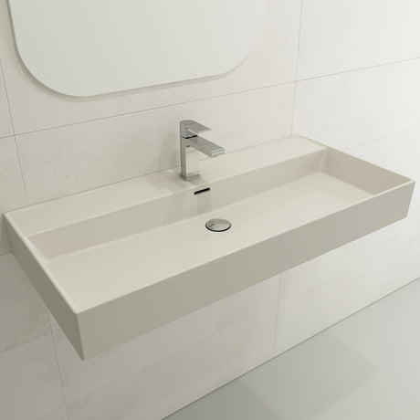 BOCCHI 1378-014-0126 Milano Wall-Mounted Sink Fireclay 39.75 in. 1-Hole with Overflow in Biscuit