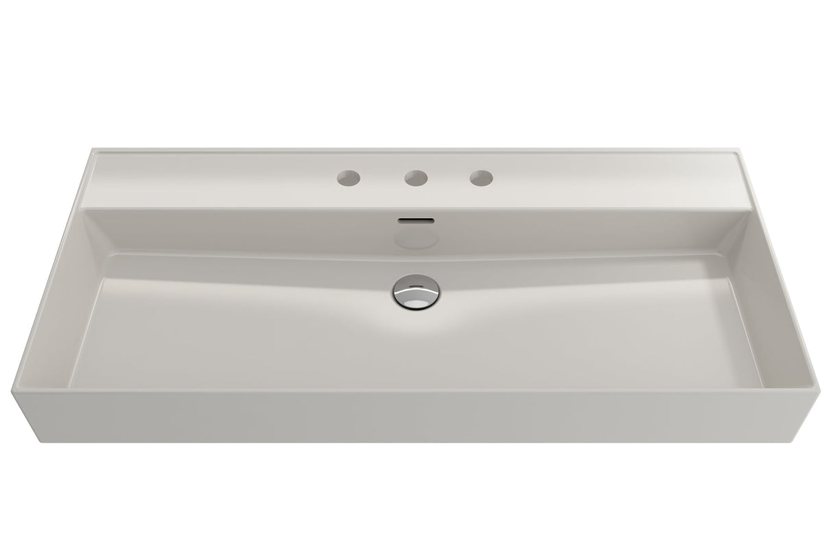 BOCCHI 1378-014-0127 Milano Wall-Mounted Sink Fireclay 39.75 in. 3-Hole with Overflow in Biscuit