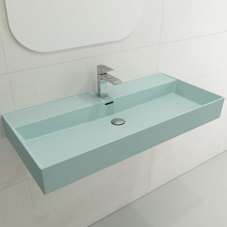 BOCCHI 1378-029-0126 Milano Wall-Mounted Sink Fireclay 39.75 in. 1-Hole with Overflow in Matte Ice Blue