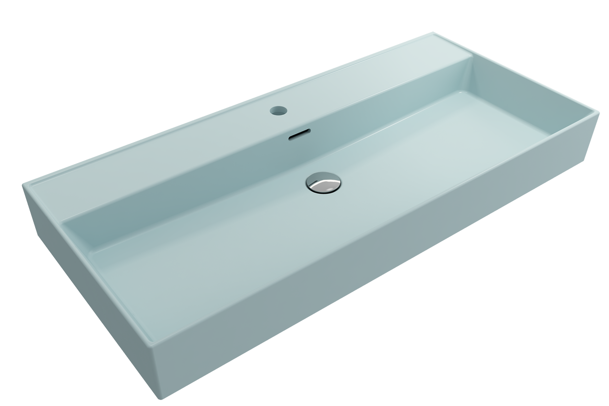 BOCCHI 1378-029-0126 Milano Wall-Mounted Sink Fireclay 39.75 in. 1-Hole with Overflow in Matte Ice Blue