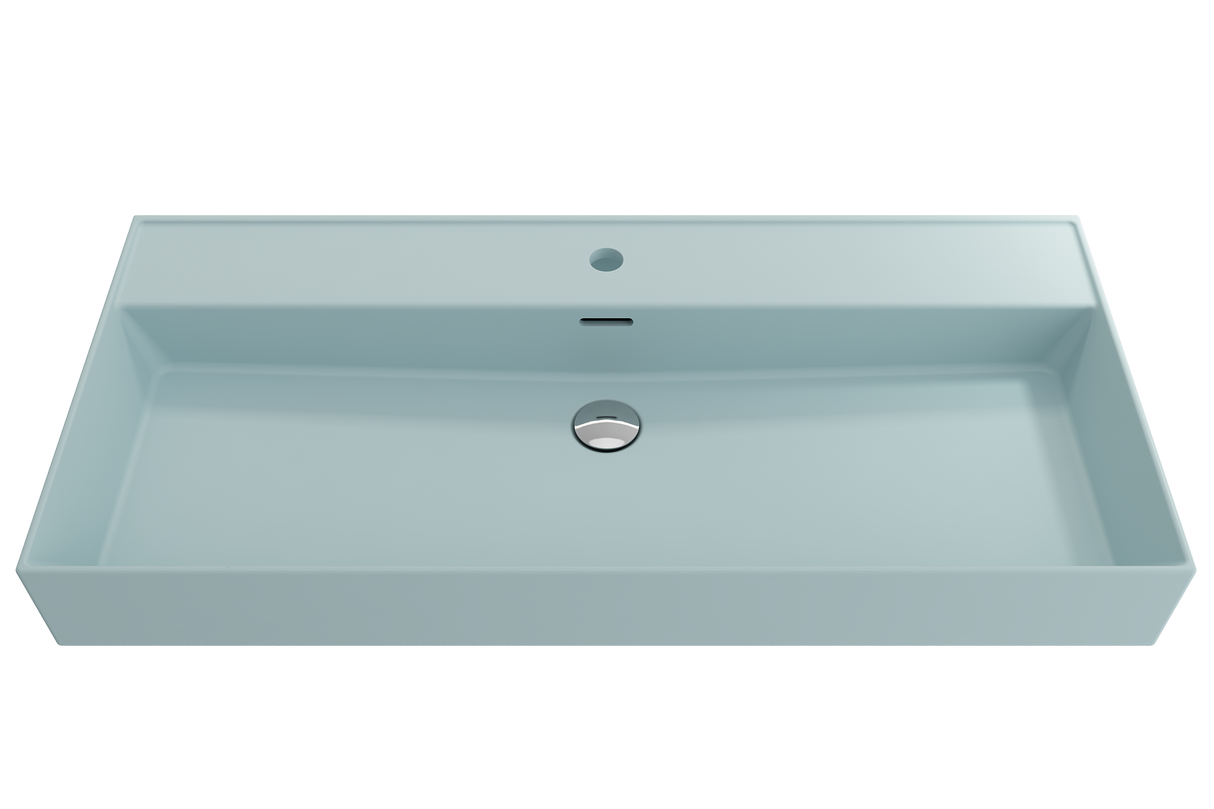 BOCCHI 1378-029-0126 Milano Wall-Mounted Sink Fireclay 39.75 in. 1-Hole with Overflow in Matte Ice Blue