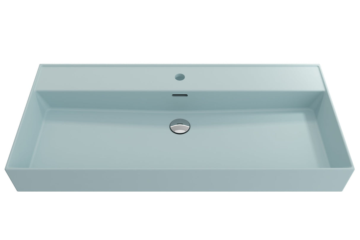 BOCCHI 1378-029-0126 Milano Wall-Mounted Sink Fireclay 39.75 in. 1-Hole with Overflow in Matte Ice Blue