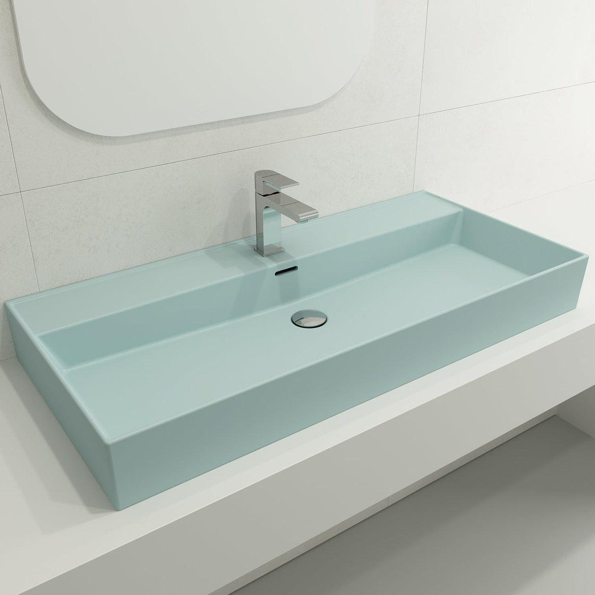 BOCCHI 1378-029-0126 Milano Wall-Mounted Sink Fireclay 39.75 in. 1-Hole with Overflow in Matte Ice Blue