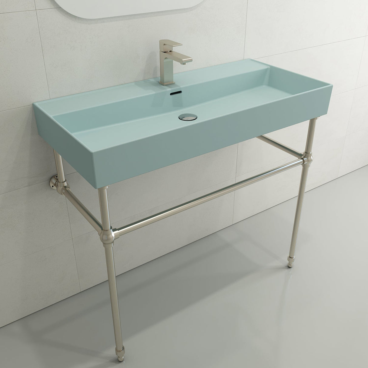 BOCCHI 1378-029-0126 Milano Wall-Mounted Sink Fireclay 39.75 in. 1-Hole with Overflow in Matte Ice Blue