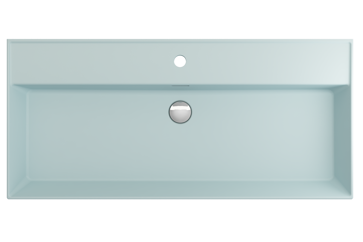 BOCCHI 1378-029-0126 Milano Wall-Mounted Sink Fireclay 39.75 in. 1-Hole with Overflow in Matte Ice Blue