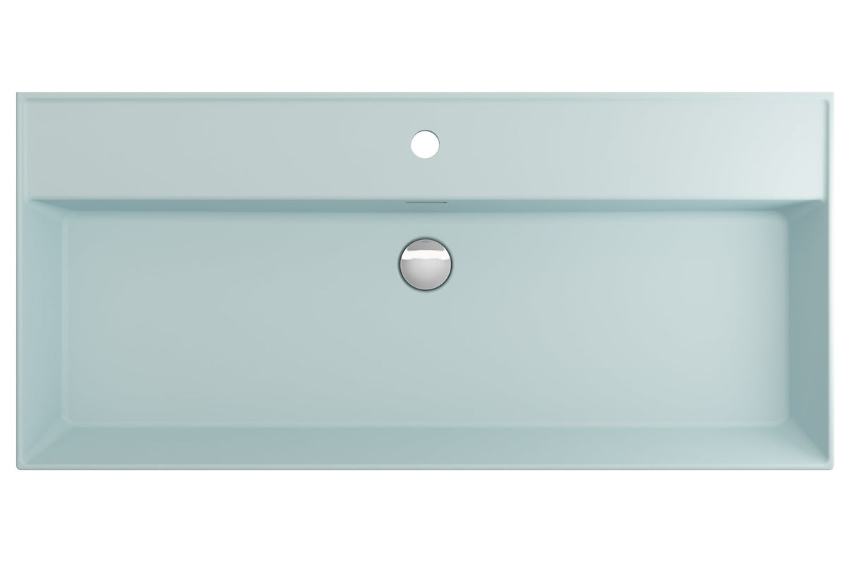 BOCCHI 1378-029-0126 Milano Wall-Mounted Sink Fireclay 39.75 in. 1-Hole with Overflow in Matte Ice Blue