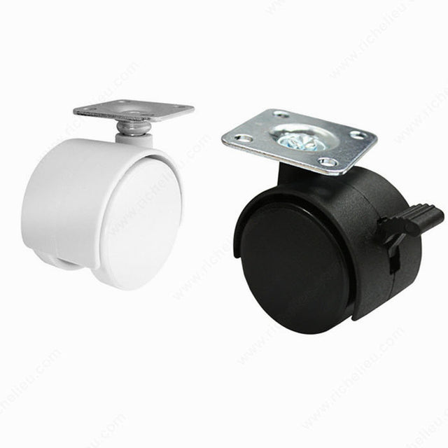 Richelieu 40490 Dual-Wheel Furniture Casters - Plate, Black, Max. 55.1 lb, 1 9/16 in, 2 5/32 in, 1 1/2 in, Swivel Without Brake