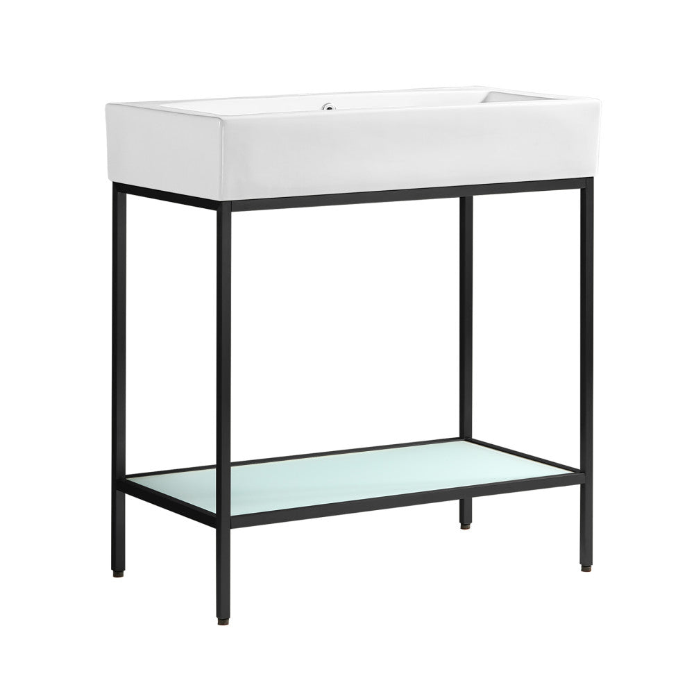 Pierre 32 Single, Freestanding, Open Shelf, Matte Black Metal Frame Bathroom Vanity