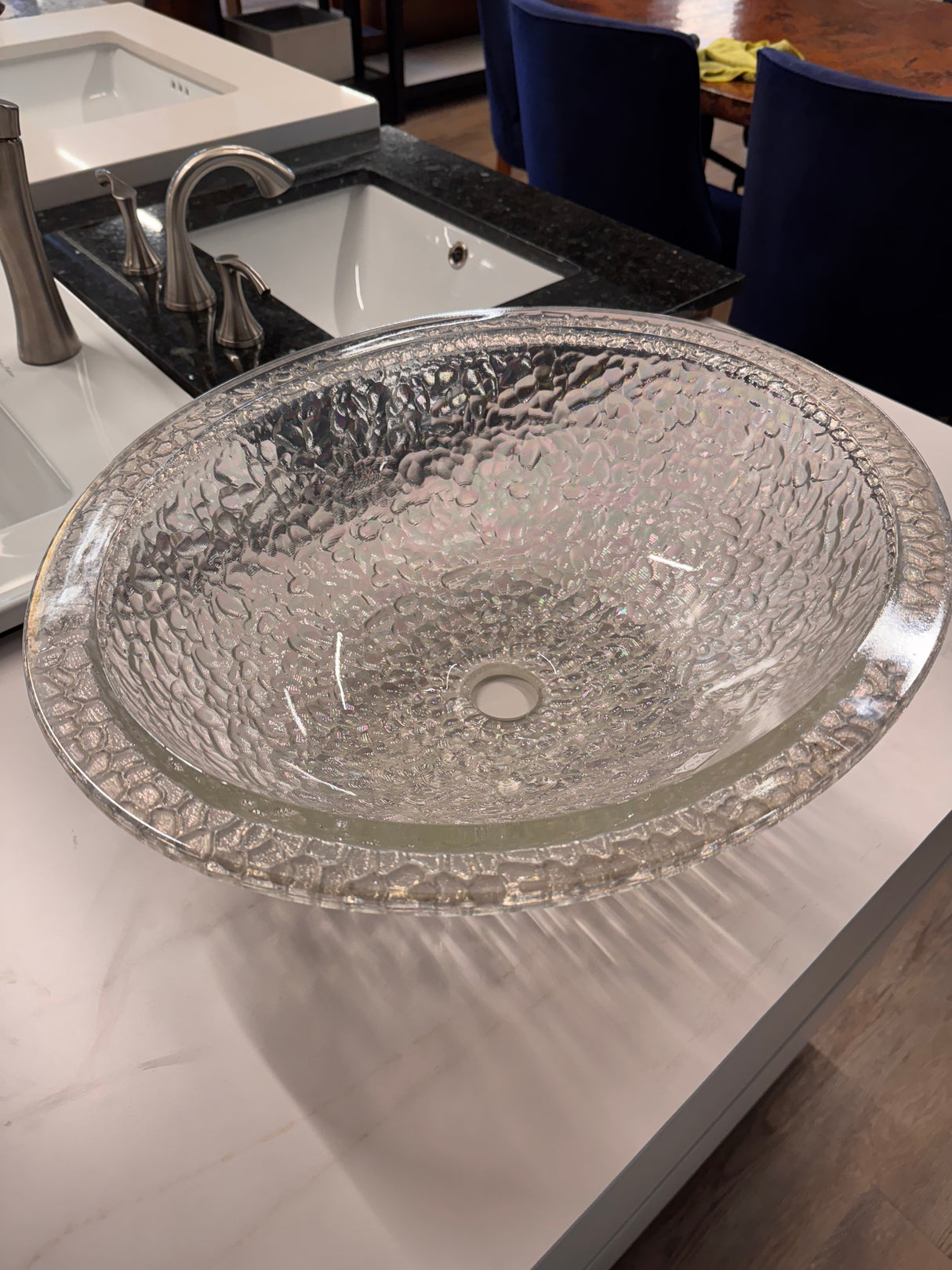 JSG Oceana Pebble Crystal Reflections Glass Drop‑In/Undermount Oval Sink (Showroom Display for Sale)