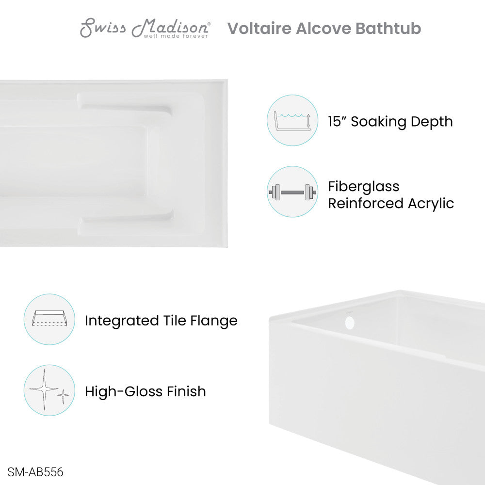 Voltaire 72" x 36" Left-Hand Drain Alcove Bathtub with Apron