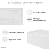 Voltaire 72" x 36" Left-Hand Drain Alcove Bathtub with Apron