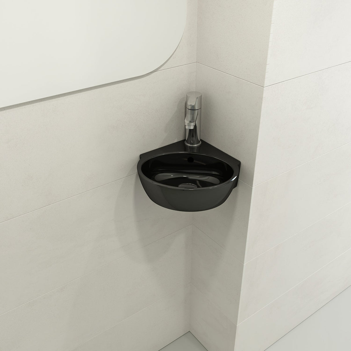BOCCHI 1392-005-0126 Milano Corner Sink Fireclay 12 in. 1-Hole with Overflow in Black