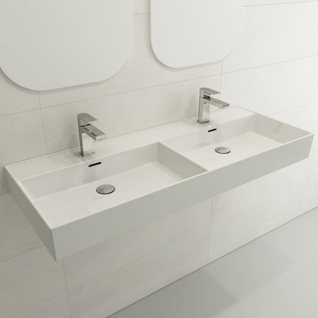 BOCCHI 1393-001-0132 Milano Wall-Mounted Sink Fireclay  47.75 in. Double Bowl for Two 1-Hole Faucets with Overflows in White