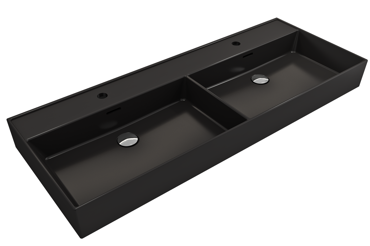 BOCCHI 1393-004-0132 Milano Wall-Mounted Sink Fireclay  47.75 in. Double Bowl for Two 1-Hole Faucets with Overflows in Matte Black