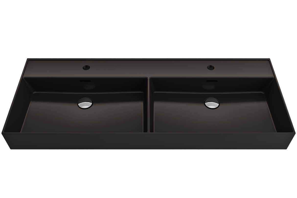 BOCCHI 1393-004-0132 Milano Wall-Mounted Sink Fireclay  47.75 in. Double Bowl for Two 1-Hole Faucets with Overflows in Matte Black