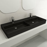 BOCCHI 1393-004-0132 Milano Wall-Mounted Sink Fireclay  47.75 in. Double Bowl for Two 1-Hole Faucets with Overflows in Matte Black