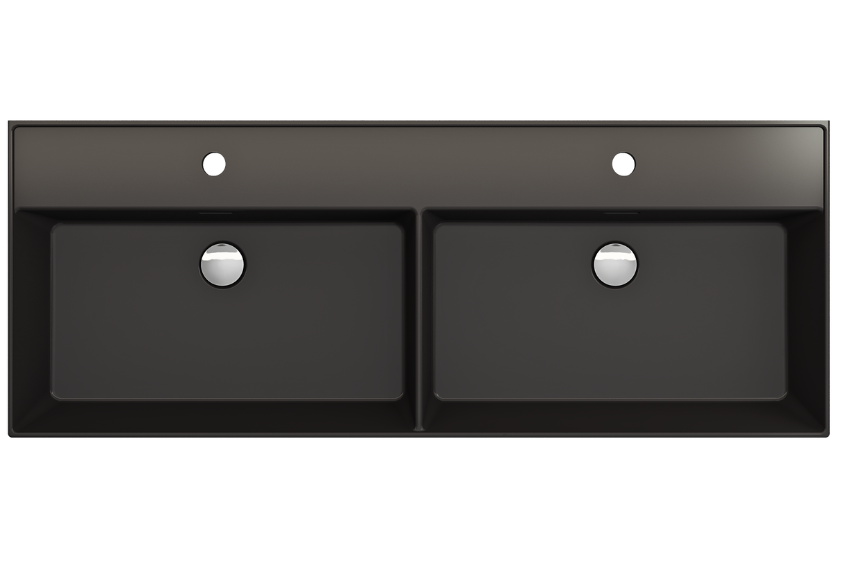 BOCCHI 1393-004-0132 Milano Wall-Mounted Sink Fireclay  47.75 in. Double Bowl for Two 1-Hole Faucets with Overflows in Matte Black