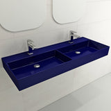 BOCCHI 1393-010-0132 Milano Wall-Mounted Sink Fireclay  47.75 in. Double Bowl for Two 1-Hole Faucets with Overflows in Sapphire Blue
