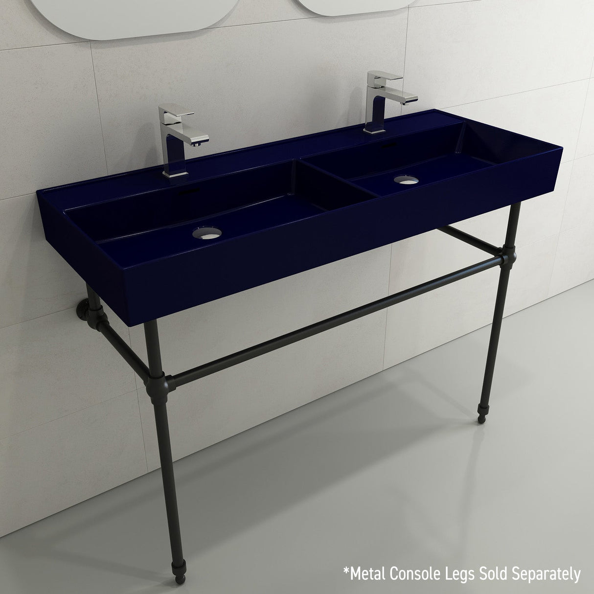 BOCCHI 1393-010-0132 Milano Wall-Mounted Sink Fireclay  47.75 in. Double Bowl for Two 1-Hole Faucets with Overflows in Sapphire Blue