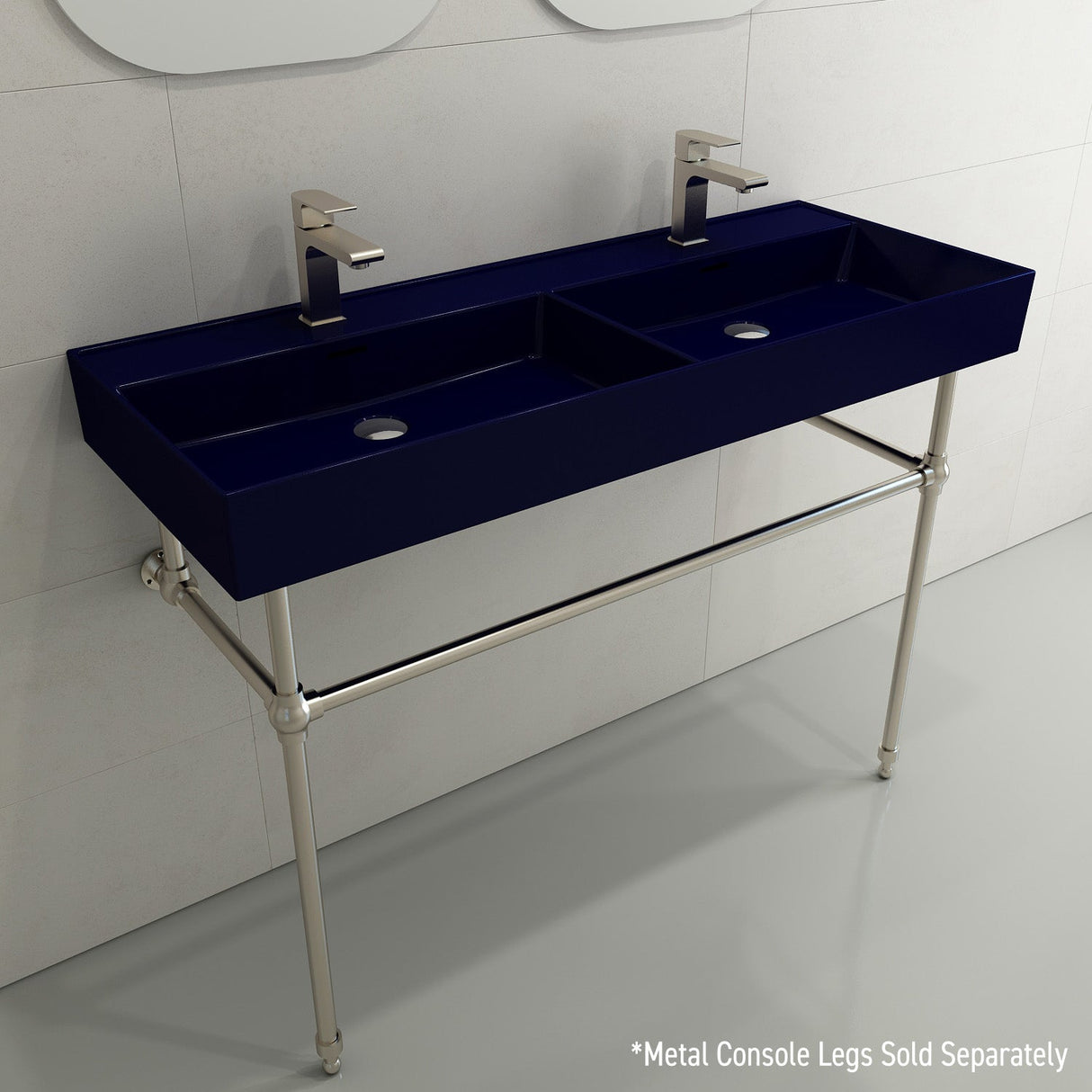 BOCCHI 1393-010-0132 Milano Wall-Mounted Sink Fireclay  47.75 in. Double Bowl for Two 1-Hole Faucets with Overflows in Sapphire Blue