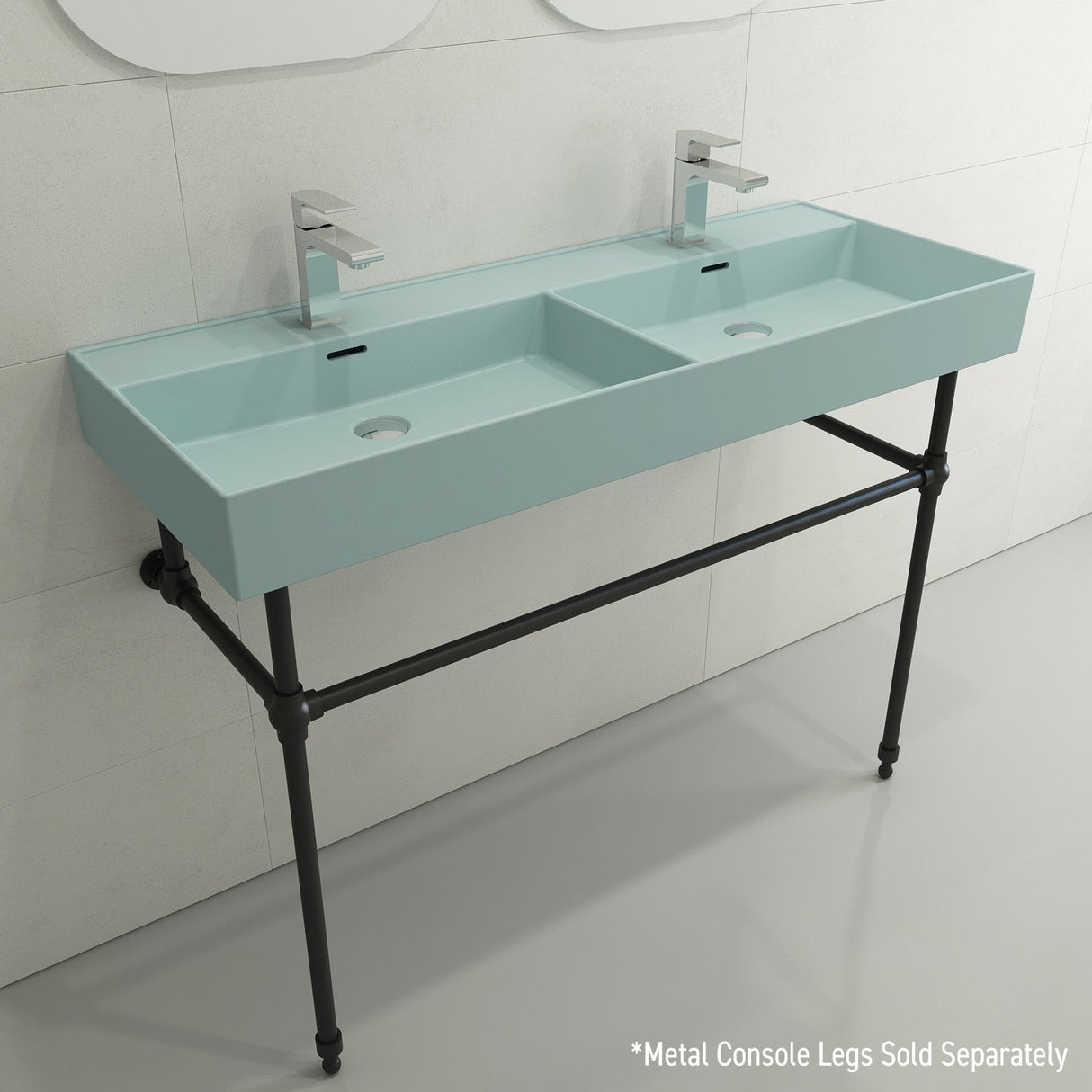 BOCCHI 1393-029-0132 Milano Wall-Mounted Sink Fireclay  47.75 in. Double Bowl for Two 1-Hole Faucets with Overflows in Matte Ice Blue