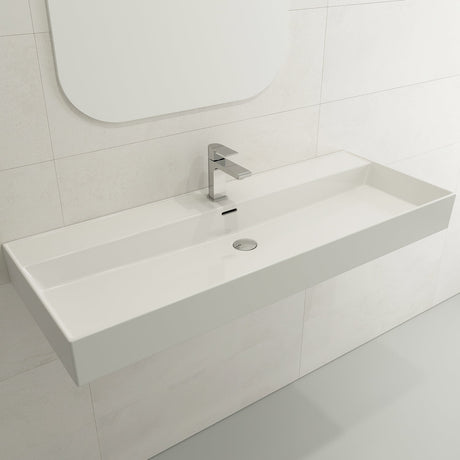 BOCCHI 1394-001-0126 Milano Wall-Mounted Sink Fireclay 47.75 in. 1-Hole with Overflow in White