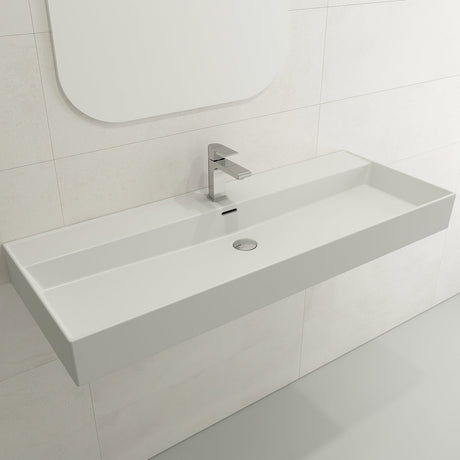 BOCCHI 1394-002-0126 Milano Wall-Mounted Sink Fireclay 47.75 in. 1-Hole with Overflow in Matte White