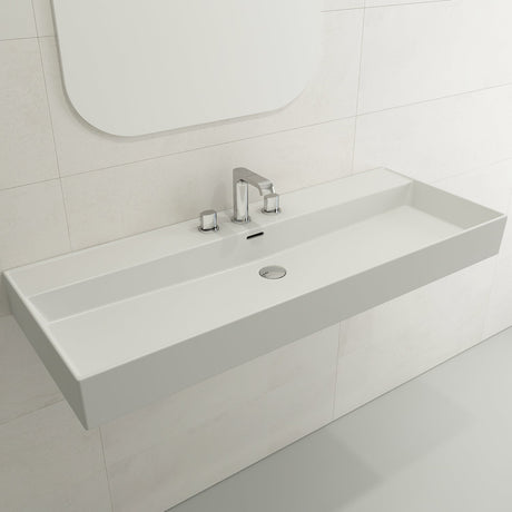 BOCCHI 1394-002-0127 Milano Wall-Mounted Sink Fireclay 47.75 in. 3-Hole with Overflow in Matte White