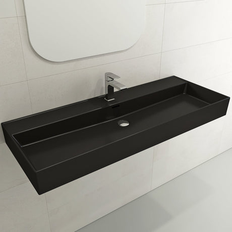 BOCCHI 1394-004-0126 Milano Wall-Mounted Sink Fireclay 47.75 in. 1-Hole with Overflow in Matte Black