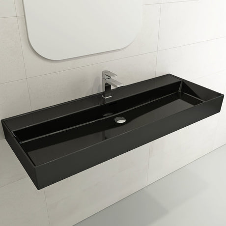 BOCCHI 1394-005-0126 Milano Wall-Mounted Sink Fireclay 47.75 in. 1-Hole with Overflow in Black