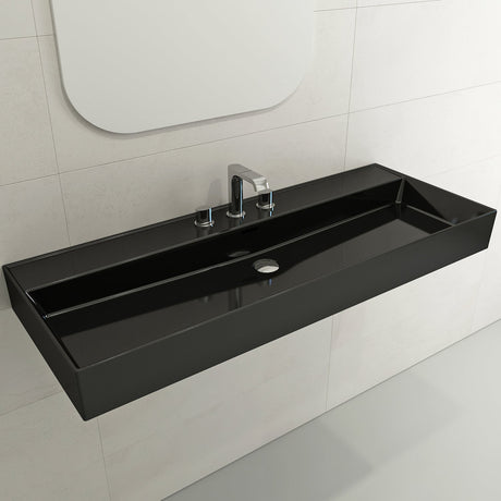 BOCCHI 1394-005-0127 Milano Wall-Mounted Sink Fireclay 47.75 in. 3-Hole with Overflow in Black