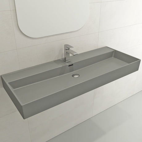 BOCCHI 1394-006-0126 Milano Wall-Mounted Sink Fireclay 47.75 in. 1-Hole with Overflow in Matte Gray