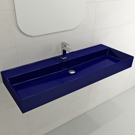 BOCCHI 1394-010-0126 Milano Wall-Mounted Sink Fireclay 47.75 in. 1-Hole with Overflow in Sapphire Blue