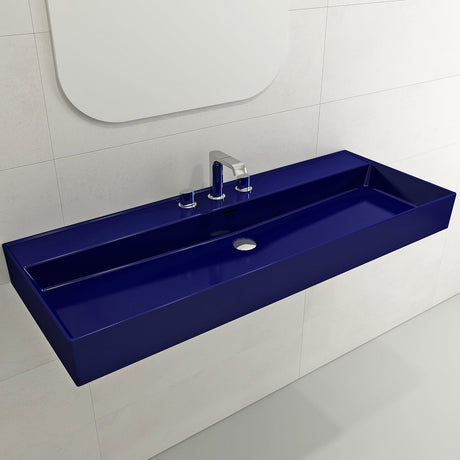 BOCCHI 1394-010-0127 Milano Wall-Mounted Sink Fireclay 47.75 in. 3-Hole with Overflow in Sapphire Blue