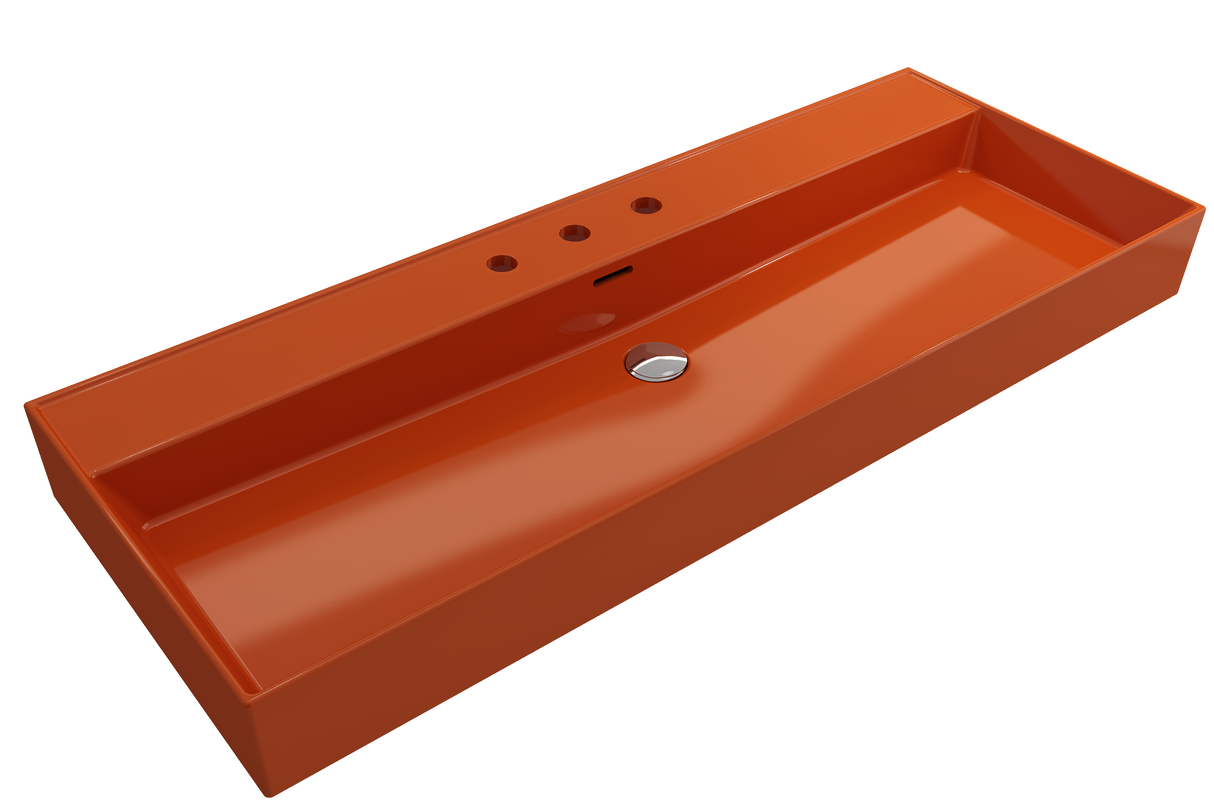 BOCCHI 1394-012-0127 Milano Wall-Mounted Sink Fireclay 47.75 in. 3-Hole with Overflow in Orange