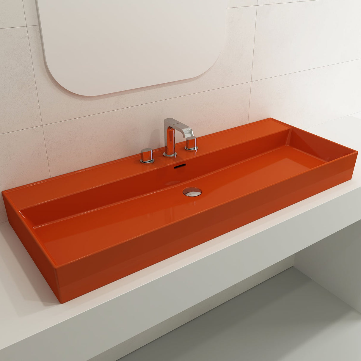 BOCCHI 1394-012-0127 Milano Wall-Mounted Sink Fireclay 47.75 in. 3-Hole with Overflow in Orange