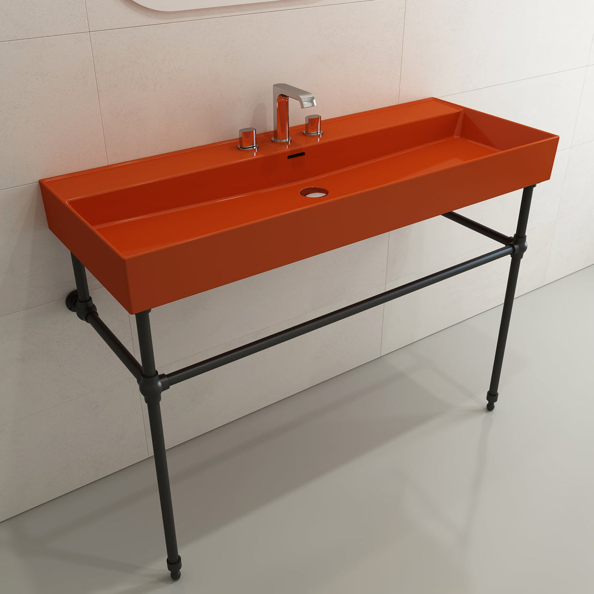 BOCCHI 1394-012-0127 Milano Wall-Mounted Sink Fireclay 47.75 in. 3-Hole with Overflow in Orange