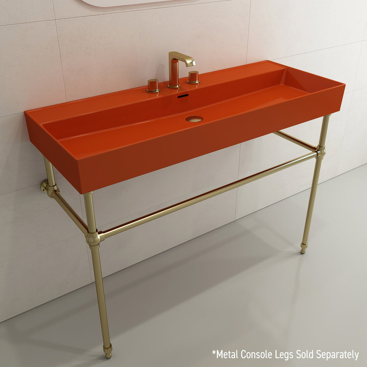 BOCCHI 1394-012-0127 Milano Wall-Mounted Sink Fireclay 47.75 in. 3-Hole with Overflow in Orange