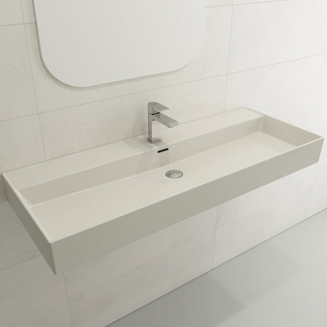 BOCCHI 1394-014-0126 Milano Wall-Mounted Sink Fireclay 47.75 in. 1-Hole with Overflow in Biscuit