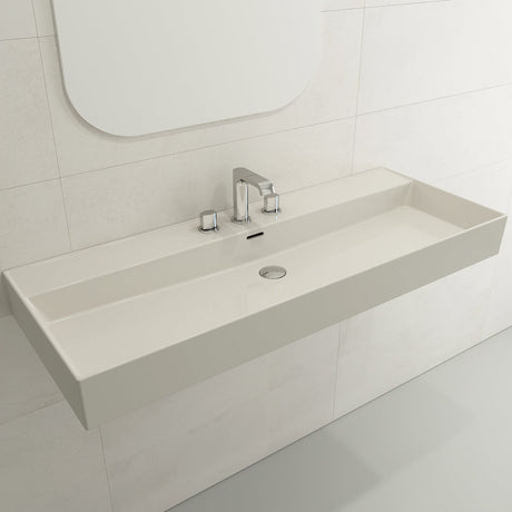BOCCHI 1394-014-0127 Milano Wall-Mounted Sink Fireclay 47.75 in. 3-Hole with Overflow in Biscuit