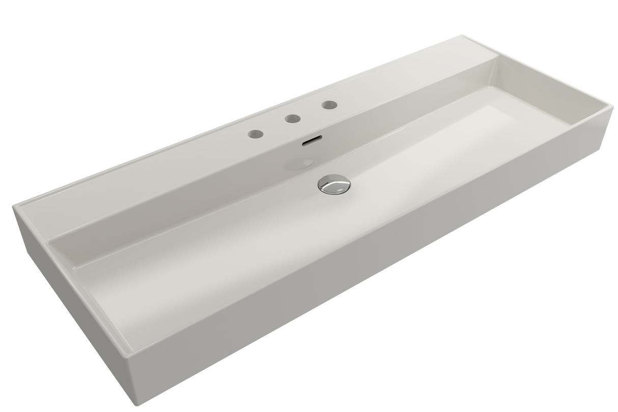 BOCCHI 1394-014-0127 Milano Wall-Mounted Sink Fireclay 47.75 in. 3-Hole with Overflow in Biscuit