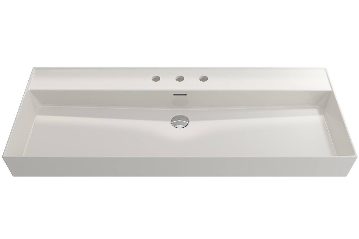 BOCCHI 1394-014-0127 Milano Wall-Mounted Sink Fireclay 47.75 in. 3-Hole with Overflow in Biscuit