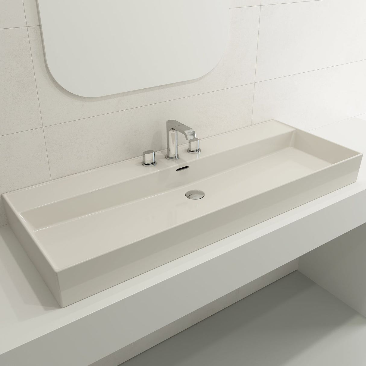 BOCCHI 1394-014-0127 Milano Wall-Mounted Sink Fireclay 47.75 in. 3-Hole with Overflow in Biscuit